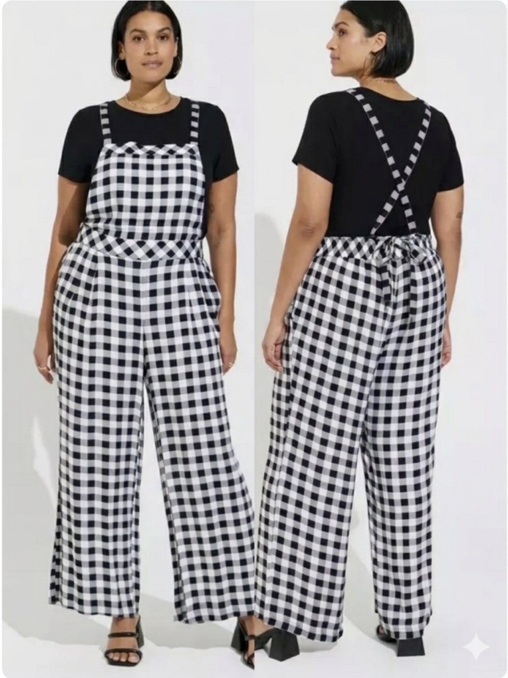 Torrid Womens‎ Jumpsuit Size 3S Gingham Wide Leg Overall Cottagecore Boho Artsy